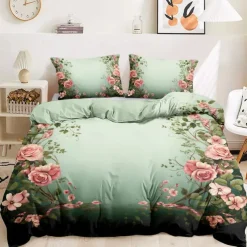 Floral Pattern Duvet Cover Set King Queen Size Comforter Set,Printed Comforter Cover Cotton Bedding Sets With Envelope Pillowcase, Room Decor