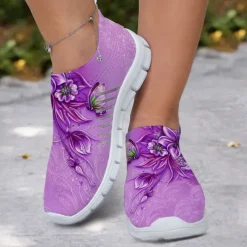 Floral Print Flyknit Sneakers with Breathable Upper, Lightweight Sole and Comfortable Fit for Casual Walks and Outdoor Activities