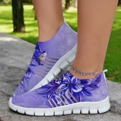 Floral Print Flyknit Sneakers with Breathable Upper, Lightweight Sole and Comfortable Fit for Casual Walks and Outdoor Activities