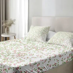 Floral Spring Fitted Sheet Set Ultra Soft Breathable 100% Cotton Silky Bed Sheets Deep Pocket Bedding Sheets 3 Piece Queen King Size
