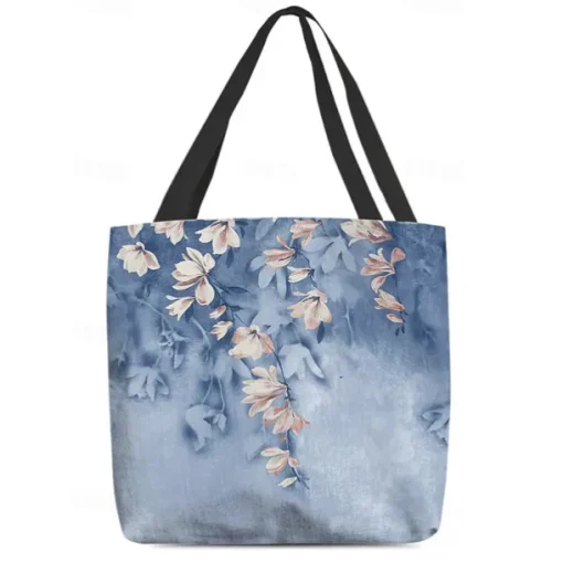 Floral Tote Bag for Women – Stylish Large Capacity Handbag with Black and Pink Flower Design, Perfect for Shopping, Travel, and Daily Use