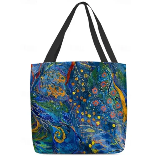 Floral Tote Bag for Women – Stylish Large Capacity Handbag with Black and Pink Flower Design, Perfect for Shopping, Travel, and Daily Use
