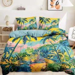 Floral Tropical Series Duvet Cover 3-Piece Set 100% Cotton Super Soft Skin Friendly Long Lasting