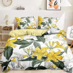 Floral Tropical Series Duvet Cover 3-Piece Set 100% Cotton or Polyester Super Soft Skin Friendly Long Lasting