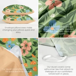 Floral Tropical Series Duvet Cover 3-Piece Set 100% Cotton or Polyester Super Soft Skin Friendly Long Lasting