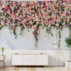 Floral Wall Tapestry Art Decor Wall Hanging Wedding Backdrop Curtain Home Bedroom Living Room Decoration