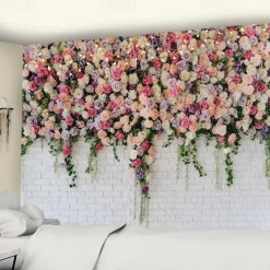 Floral Wall Tapestry Art Decor Wall Hanging Wedding Backdrop Curtain Home Bedroom Living Room Decoration