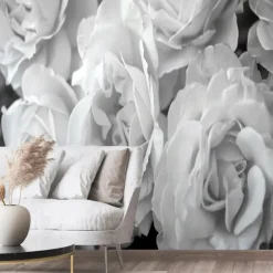 Flower 3D Wallpaper Black and White Home Decoration Wall Mural Roll Peel and Stick Removable PVC/Vinyl Material Self Adhesive/Adhesive Required Wall Decor for Living Room