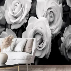Flower 3D Wallpaper Black and White Home Decoration Wall Mural Roll Peel and Stick Removable PVC/Vinyl Material Self Adhesive/Adhesive Required Wall Decor for Living Room