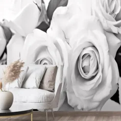 Flower 3D Wallpaper Black and White Home Decoration Wall Mural Roll Peel and Stick Removable PVC/Vinyl Material Self Adhesive/Adhesive Required Wall Decor for Living Room