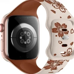 Flower Engraved Compatible with Apple Watch band 38mm 40mm 41mm 42mm 44mm 45mm 49mm Rugged Butterfly Buckle Silicone Strap Replacement Wristband for iwatch Ultra 2 Series 9 8 7 SE 6 5 4 3 2 1