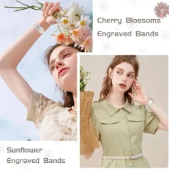 Flower Engraved Compatible with Apple Watch band 38mm 40mm 41mm 42mm 44mm 45mm 49mm Rugged Butterfly Buckle Silicone Strap Replacement Wristband for iwatch Ultra 2 Series 9 8 7 SE 6 5 4 3 2 1