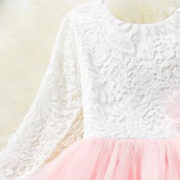 Flower Girl Dress Girls' Dress Party Dress Wedding Party Wedding Party Elegant Party Purple Lace Backless Solid Colored Long Sleeve Crew Neck White Pink 2-8 Years