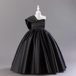 Flower Girl Dress Girls' Dress Party Dress Performance Wedding Party Elegant Daily Pleated Solid Color Sleeveless Crew Neck Black Red 3-13 Years