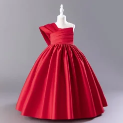 Flower Girl Dress Girls' Dress Party Dress Performance Wedding Party Elegant Daily Pleated Solid Color Sleeveless Crew Neck Black Red 3-13 Years