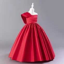 Flower Girl Dress Girls' Dress Party Dress Performance Wedding Party Elegant Daily Pleated Solid Color Sleeveless Crew Neck Black Red 3-13 Years