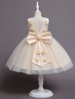 Flower Girl Dress Girls' Dress Party Dress Wedding Party Daily Cute Princess Embroidered Bow Butterfly Sleeveless Crew Neck White Pink 3-10 Years