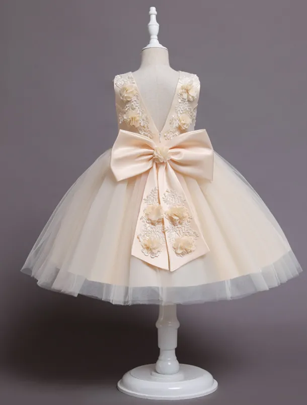 Flower Girl Dress Girls' Dress Party Dress Wedding Party Daily Cute Princess Embroidered Bow Butterfly Sleeveless Crew Neck White Pink 3-10 Years