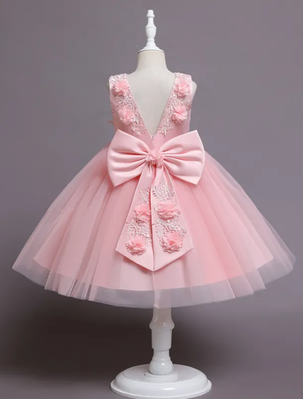 Flower Girl Dress Girls' Dress Party Dress Wedding Party Daily Cute Princess Embroidered Bow Butterfly Sleeveless Crew Neck White Pink 3-10 Years