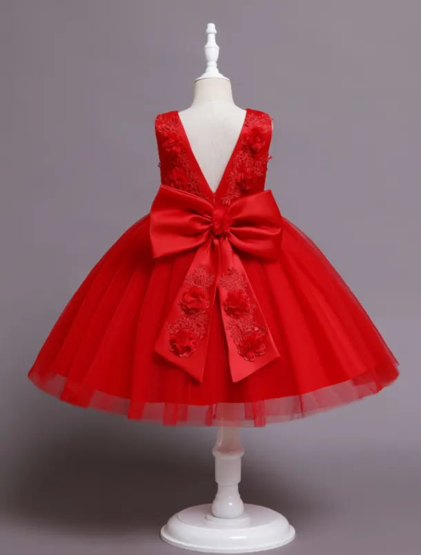 Flower Girl Dress Girls' Dress Party Dress Wedding Party Daily Cute Princess Embroidered Bow Butterfly Sleeveless Crew Neck White Pink 3-10 Years