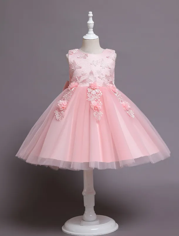 Flower Girl Dress Girls' Dress Party Dress Wedding Party Daily Cute Princess Embroidered Bow Butterfly Sleeveless Crew Neck White Pink 3-10 Years