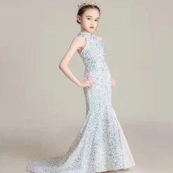 Flower Girl Dress Girls' Dress Evening Gown Party Dress Wedding Party Special Occasion Cute Princess Sequins Lace Plain Sleeveless Off Shoulder Black White