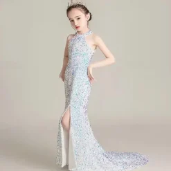 Flower Girl Dress Girls' Dress Evening Gown Party Dress Wedding Party Special Occasion Cute Princess Sequins Lace Plain Sleeveless Off Shoulder Black White