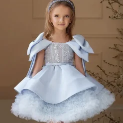 Flower Girl Dress Girls' Evening Gown Formal Dress Princess Dress Wedding Attire Wedding Party Princess Sweet Christmas Carnival Ruched Solid Color Strapless Crew Neck Light Pink Sky Blue 4 years+