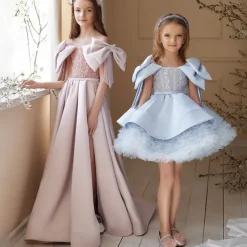 Flower Girl Dress Girls' Evening Gown Formal Dress Princess Dress Wedding Attire Wedding Party Princess Sweet Christmas Carnival Ruched Solid Color Strapless Crew Neck Light Pink Sky Blue 4 years+