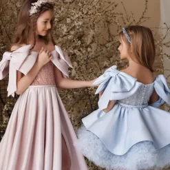 Flower Girl Dress Girls' Evening Gown Formal Dress Princess Dress Wedding Attire Wedding Party Princess Sweet Christmas Carnival Ruched Solid Color Strapless Crew Neck Light Pink Sky Blue 4 years+