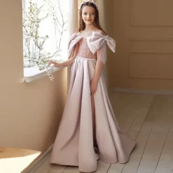 Flower Girl Dress Girls' Evening Gown Formal Dress Princess Dress Wedding Attire Wedding Party Princess Sweet Christmas Carnival Ruched Solid Color Strapless Crew Neck Light Pink Sky Blue 4 years+