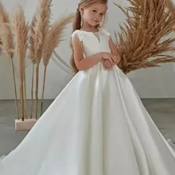 Flower Girl Dress Girls' First Communion Dress Party Dress Performance Wedding Party Princess Sweet Mesh Solid Color Sleeveless Crew Neck White 2-12 Years