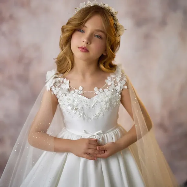 Flower Girl Dress Girls' Formal Dress First Communion Dress Party Dress Performance Wedding Party Princess Sweet Mesh Solid Color Sleeveless V Neck White kids