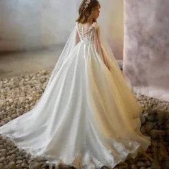 Flower Girl Dress Girls' Formal Dress First Communion Dress Party Dress Performance Wedding Party Princess Sweet Mesh Solid Color Sleeveless V Neck White kids