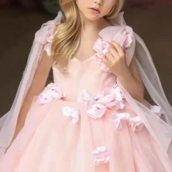 Flower Girl Dress Girls' First Communion Dress Party Dress Performance Wedding Party Princess Sweet Mesh Solid Color Sleeveless Off Shoulder White Pink kids