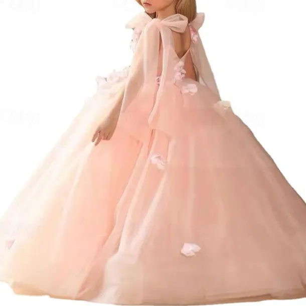 Flower Girl Dress Girls' First Communion Dress Party Dress Performance Wedding Party Princess Sweet Mesh Solid Color Sleeveless Off Shoulder White Pink kids