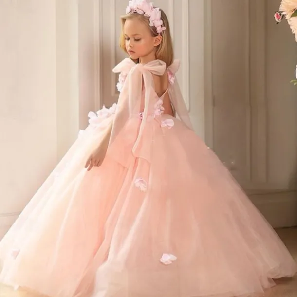 Flower Girl Dress Girls' First Communion Dress Party Dress Performance Wedding Party Princess Sweet Mesh Solid Color Sleeveless Off Shoulder White Pink kids