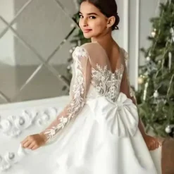 Flower Girl Dress Girls' First Communion Dress Party Dress Performance Wedding Party Princess Sweet Mesh Solid Color Sleeveless Crew Neck White kids