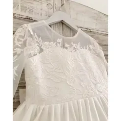 Flower Girl Dress Girls' First Communion Dress Party Dress Performance Wedding Party Princess Sweet Mesh Solid Color Sleeveless Crew Neck White kids