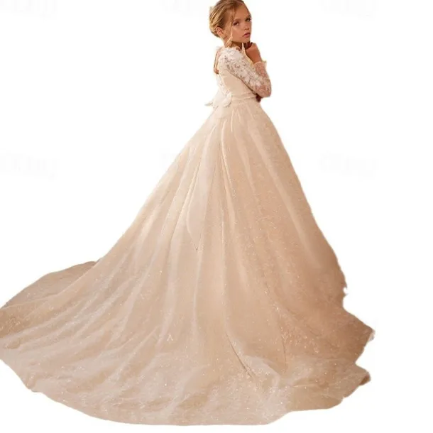 Flower Girl Dress Girls' First Communion Dress Party Dress Wedding Party Princess Sweet Christmas Carnival Ruched Solid Color Strapless Crew Neck White 4 years+