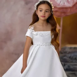 Flower Girl Dress Girls' First Communion Dress Party Dress Performance Wedding Party Princess Sweet Mesh Solid Color Sleeveless Off Shoulder Ivory kids