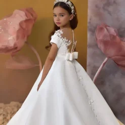 Flower Girl Dress Girls' First Communion Dress Party Dress Performance Wedding Party Princess Sweet Mesh Solid Color Sleeveless Off Shoulder Ivory kids