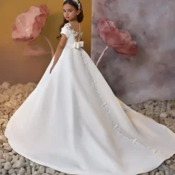 Flower Girl Dress Girls' First Communion Dress Party Dress Performance Wedding Party Princess Sweet Mesh Solid Color Sleeveless Off Shoulder Ivory kids