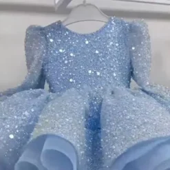 Flower Girl Dress Girls' Party Dress Performance Wedding Party Princess Sweet Mesh Solid Color Long Sleeve Off Shoulder Pink Sky Blue 2-12 Years