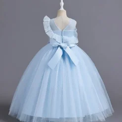 Flower Girl Dress Kid's Girls' Princess Dress Performance Wedding Party Elegant Beautiful Mesh Solid Color Sleeveless Crew Neck Pink Blue 4 years+