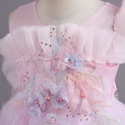 Flower Girl Dress Kid's Girls' Princess Dress Performance Wedding Party Elegant Beautiful Mesh Solid Color Sleeveless Crew Neck Pink Blue 4 years+