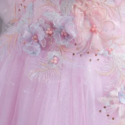 Flower Girl Dress Kid's Girls' Princess Dress Performance Wedding Party Elegant Beautiful Mesh Solid Color Sleeveless Crew Neck Pink Blue 4 years+