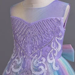 Flower Girl Dress Kid's Girls' Princess Dress Performance Wedding Party Elegant Beautiful Sequins Mesh Rainbow Sleeveless Crew Neck Pink Blue 4 years+