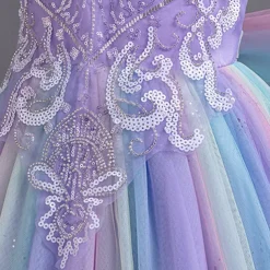 Flower Girl Dress Kid's Girls' Princess Dress Performance Wedding Party Elegant Beautiful Sequins Mesh Rainbow Sleeveless Crew Neck Pink Blue 4 years+