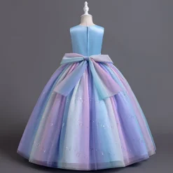 Flower Girl Dress Kid's Girls' Princess Dress Performance Wedding Party Elegant Beautiful Sequins Mesh Rainbow Sleeveless Crew Neck Pink Blue 4 years+